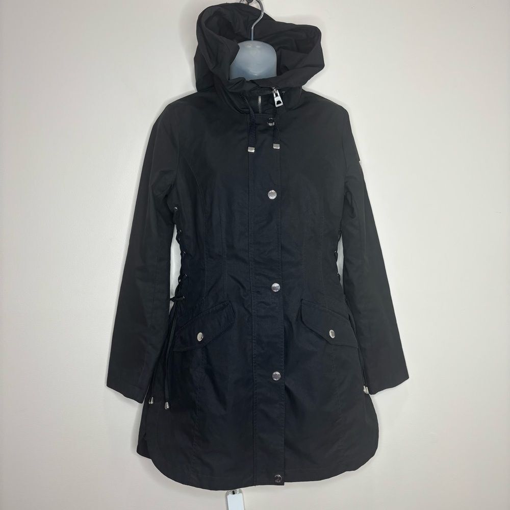 Guess Black hooded coat jacket lace up sides size small